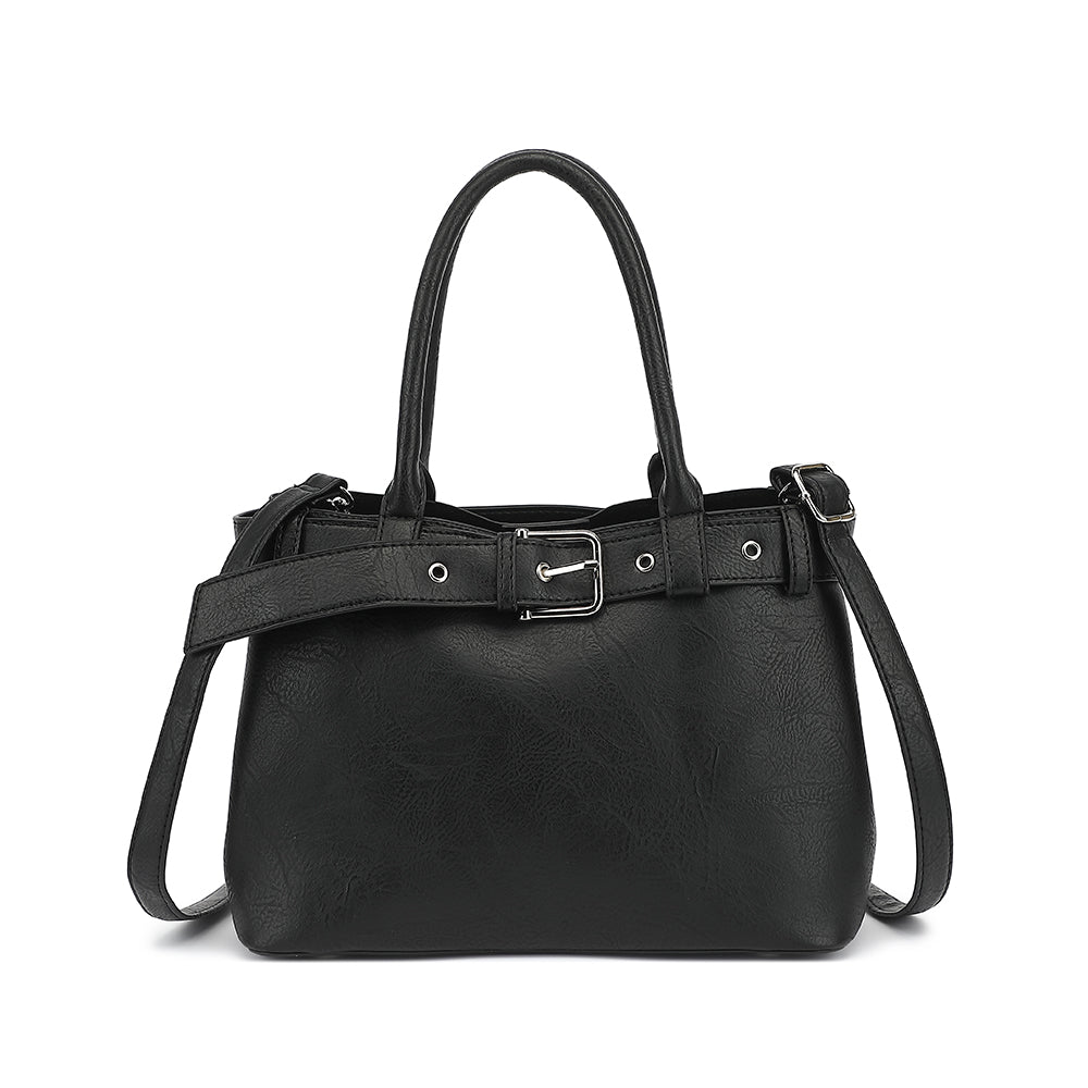 Belted Triple Compartment Satchel with Detachable Crossbody Strap - Charming Charlie