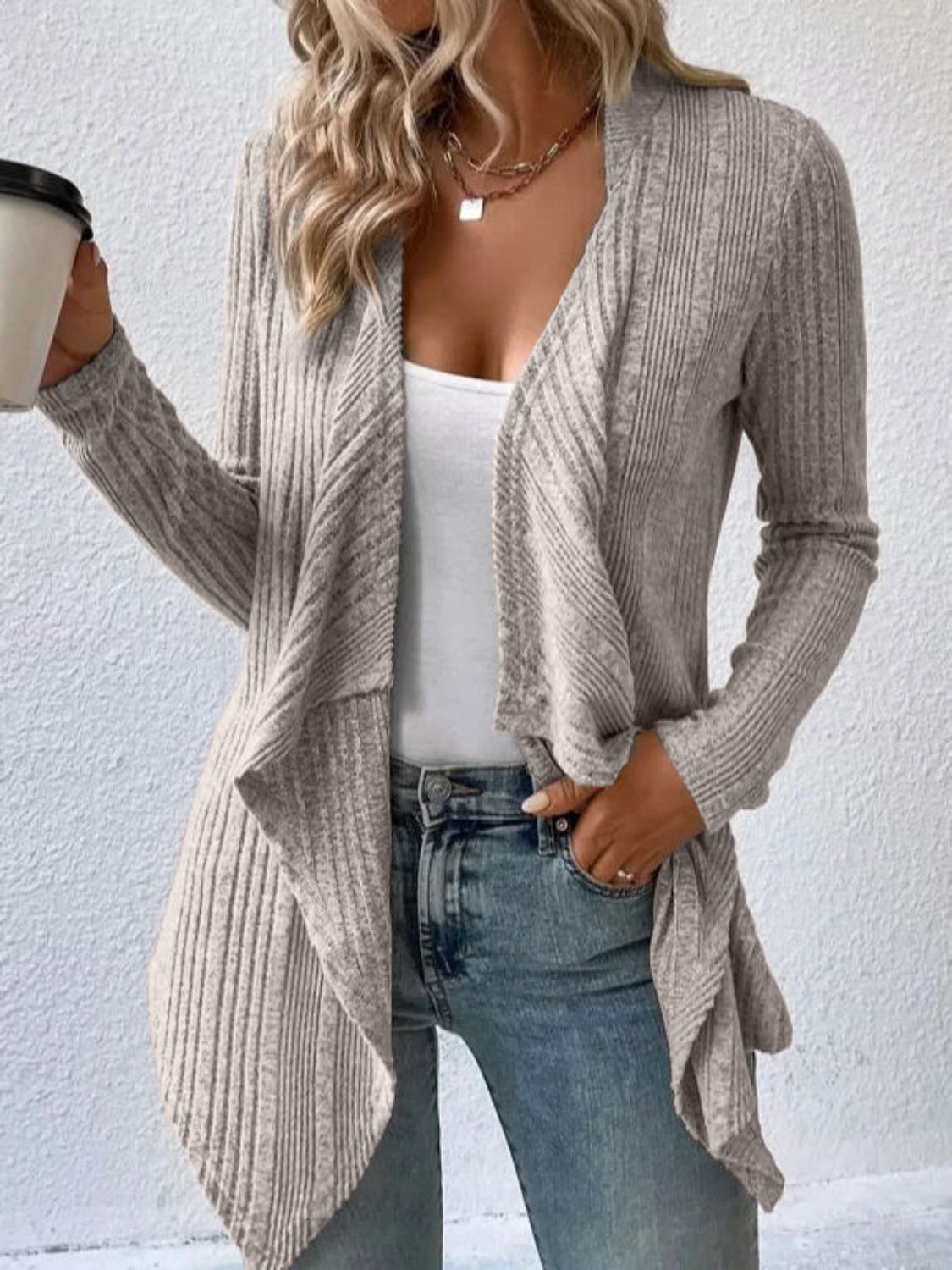 Full Size Open Front Long Sleeve Cardigan - Charming Charlie