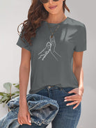 Graphic Round Neck Short Sleeve T-Shirt - Charming Charlie