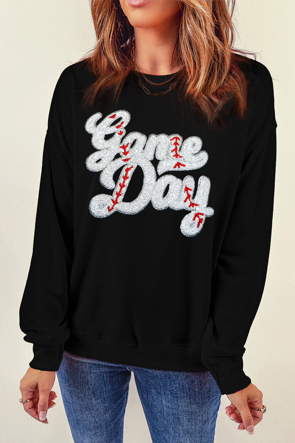 Letter Graphic Round Neck Long Sleeve Sweatshirt - Charming Charlie