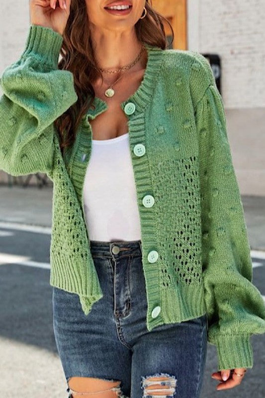 Pompom Puff Sleeve Cardigan - Charming Charlie