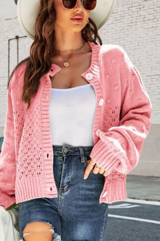Pompom Puff Sleeve Cardigan - Charming Charlie