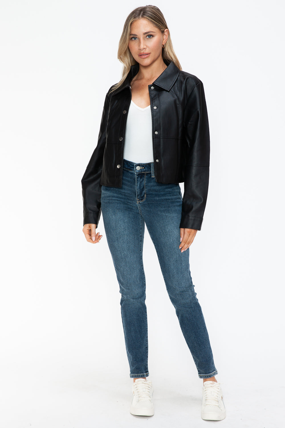 Snobbish Snap Down Long Sleeve PU Leather Jacket – Charming Charlie