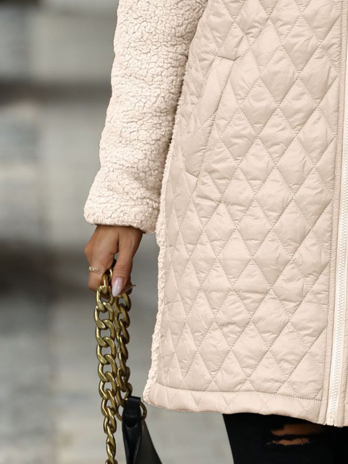 Texture Zip Up Long Sleeve Hooded Coat - Charming Charlie