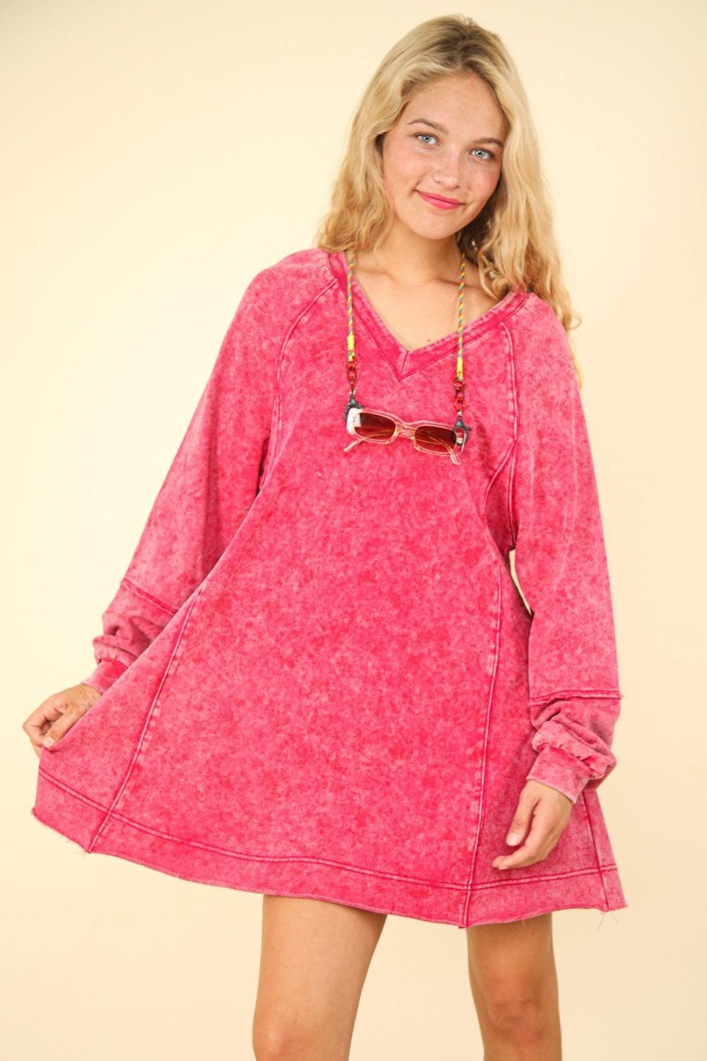 VERY J Mineral Washed Oversized A-Line Mini Dress - Charming Charlie