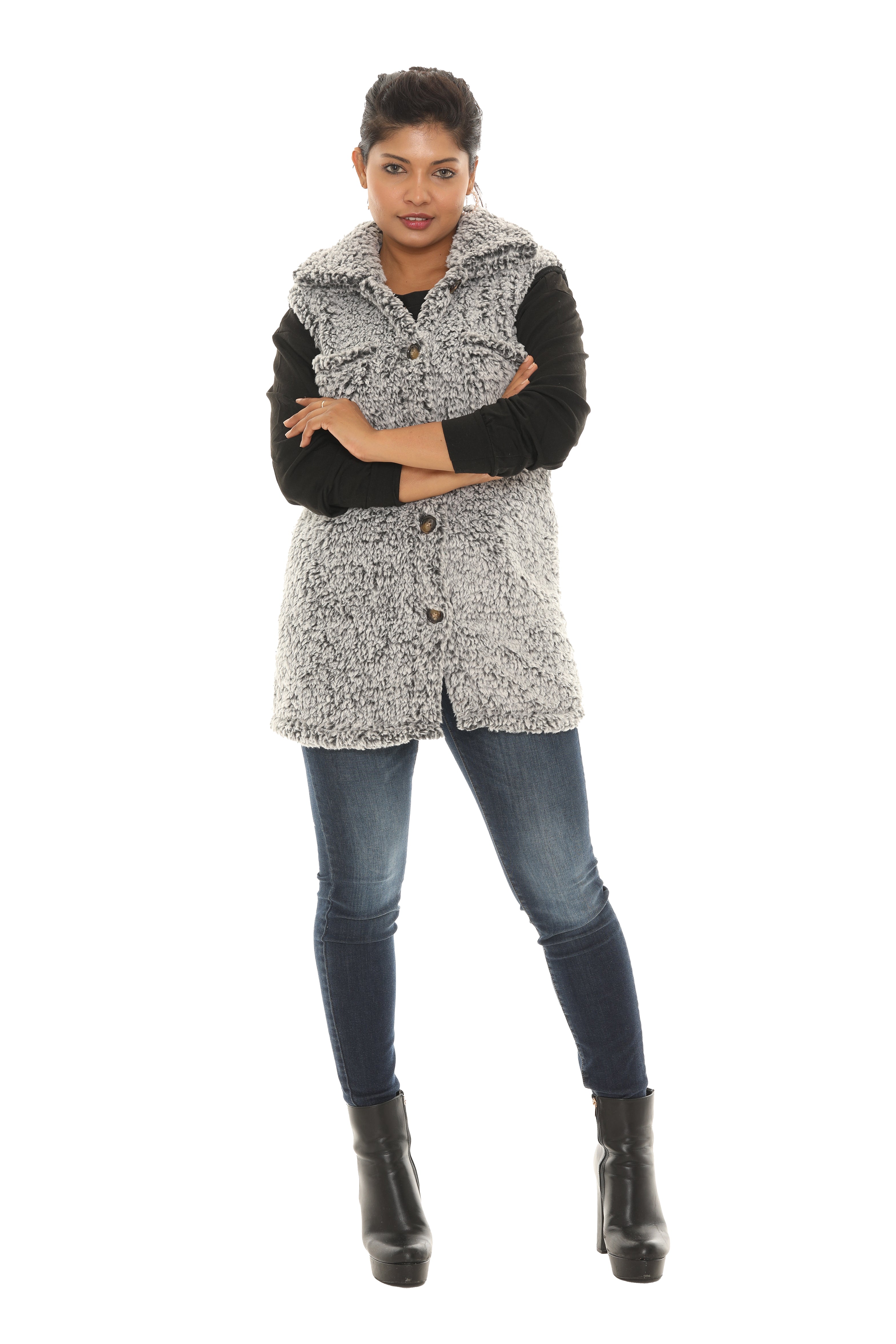 Button Front Faux Fur Vest