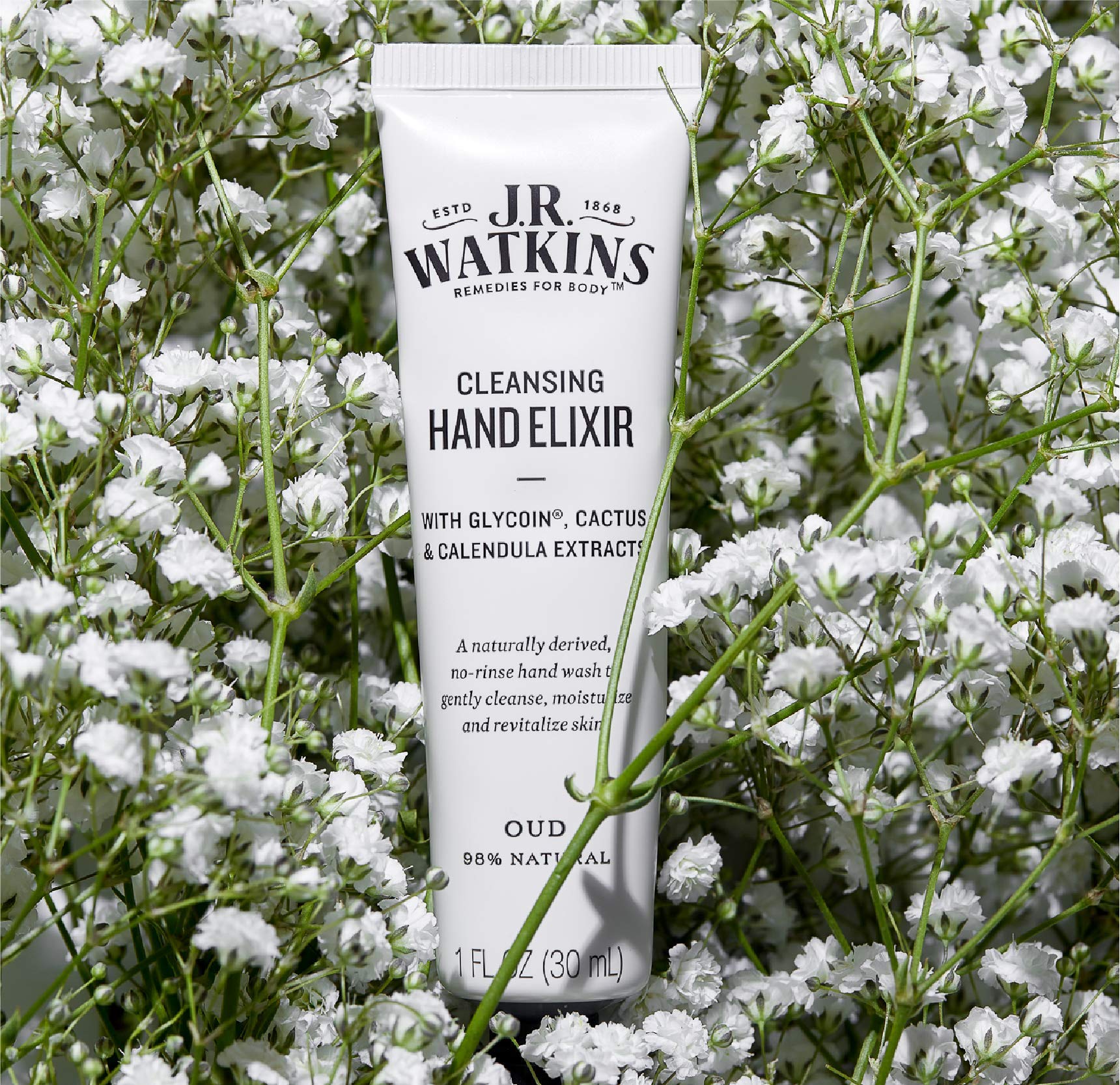 J.R. Watkins Oud Hand Elixir, No Rinse Waterless Cleansing Hand Wash, Convenient 1 oz - Charming Charlie