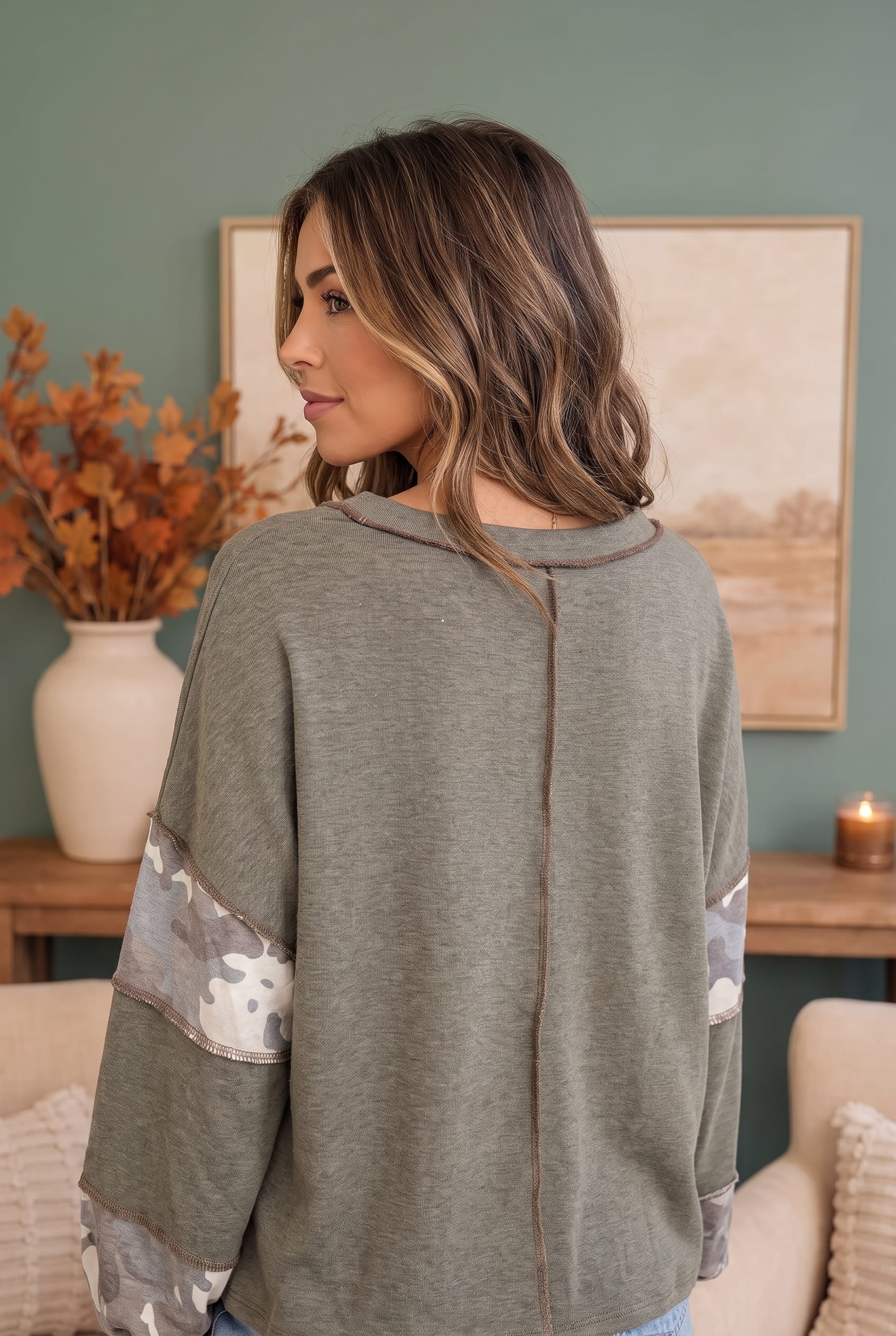 Cozy Camo Color Block Pullover - Charming Charlie
