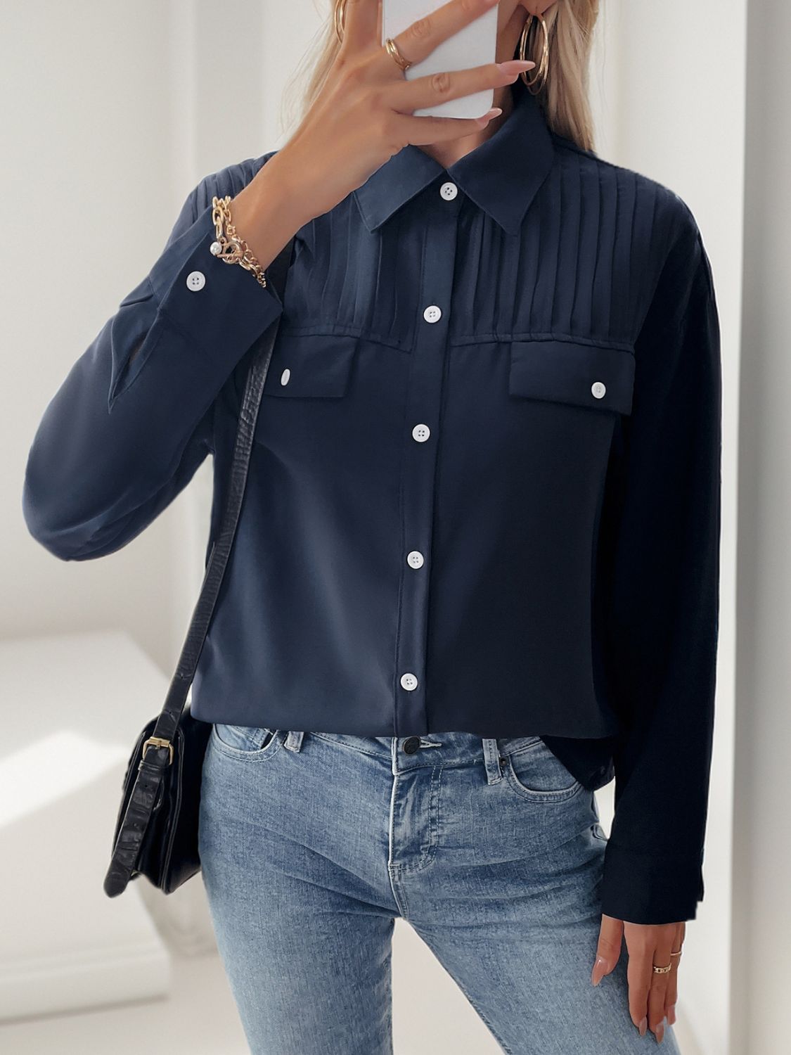 Perfee Buttoned Down Long Sleeve Shirt - Charming Charlie