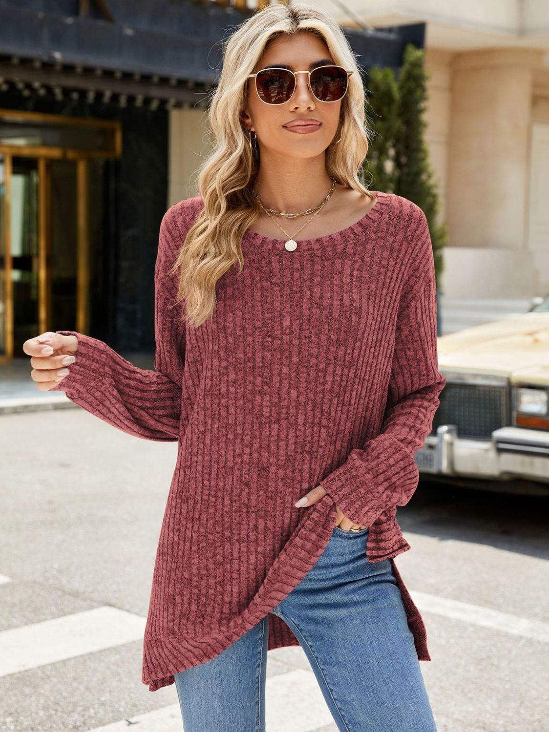Round Neck Long Sleeve T-Shirt - Charming Charlie
