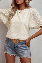 Round Neck Half Sleeve Blouse - Charming Charlie