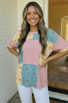 Patchwork Floral Waffle Knit Top - Charming Charlie
