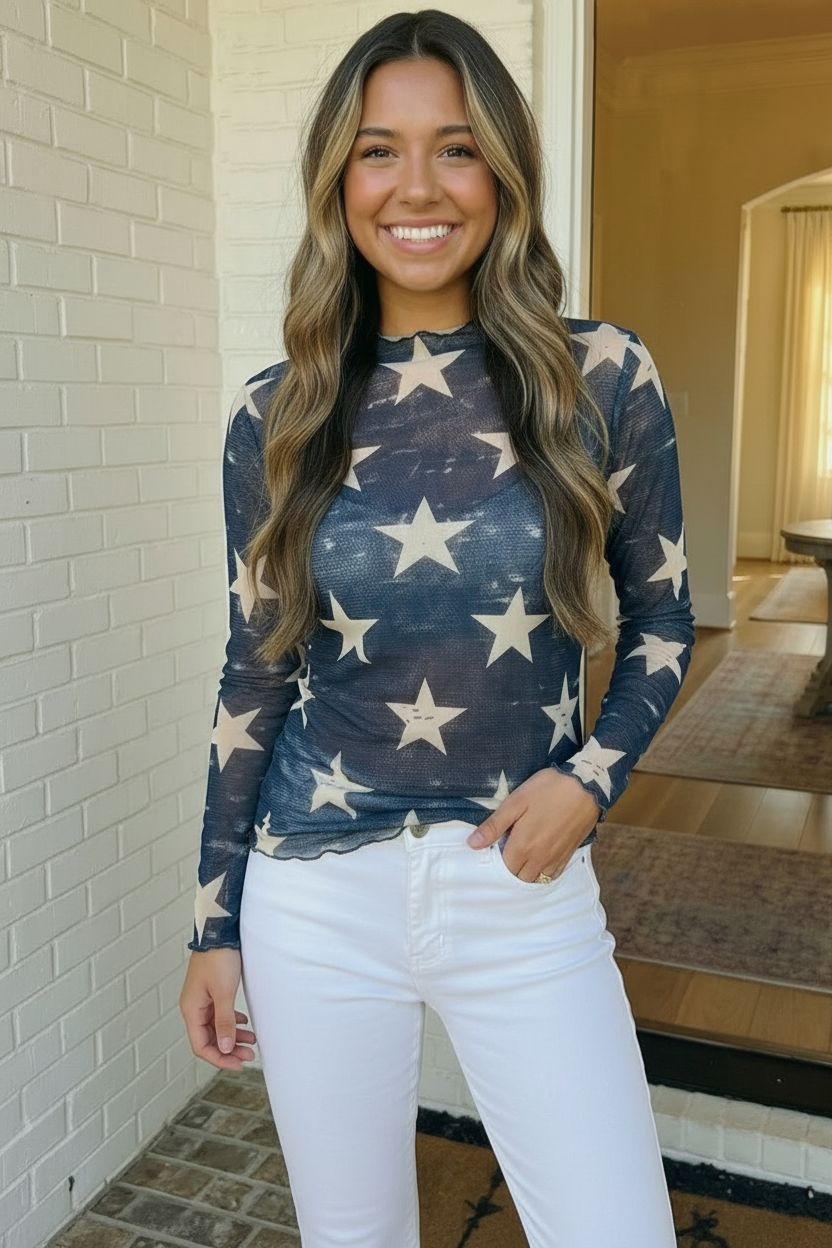 Star Gazer Long Sleeve Mesh Top - Charming Charlie