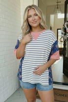 Stripe and Floral Mixed Media Oversized Top - Charming Charlie