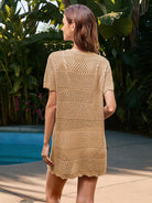 Openwork Round Neck Short Sleeve Cover-UP - Charming Charlie