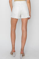 RISEN Button Fly Frayed Hem Denim Shorts - Charming Charlie