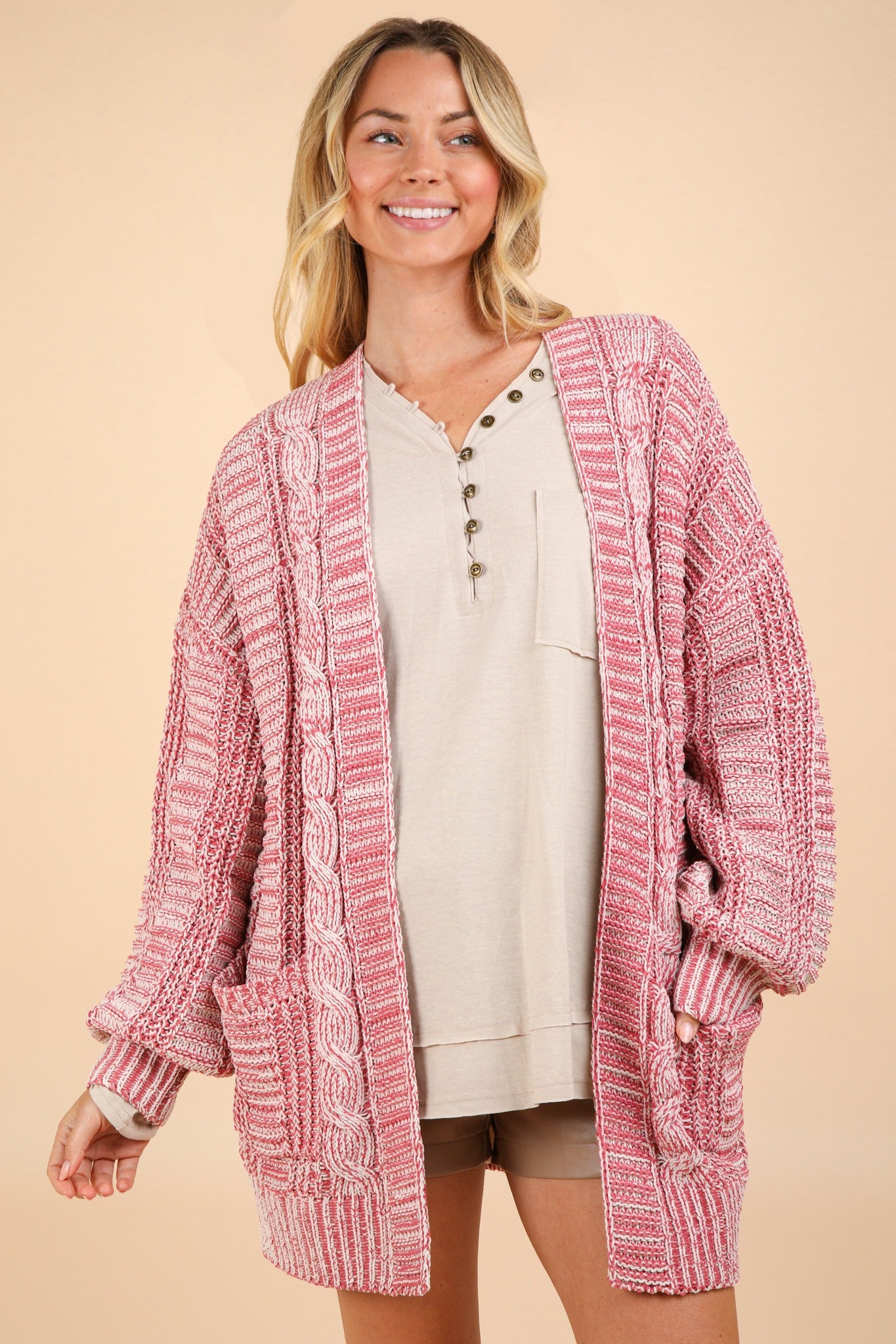 VERY J Cable Knit Open Front Cardigan - Charming Charlie