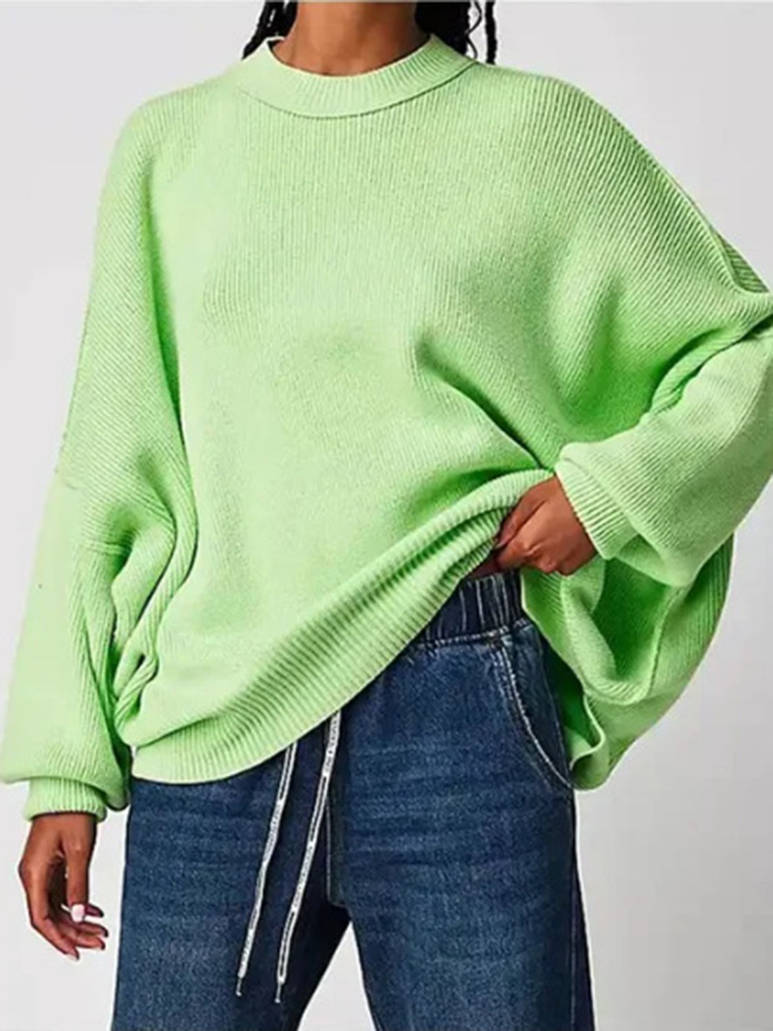 Round Neck Long Sleeve Sweater - Charming Charlie