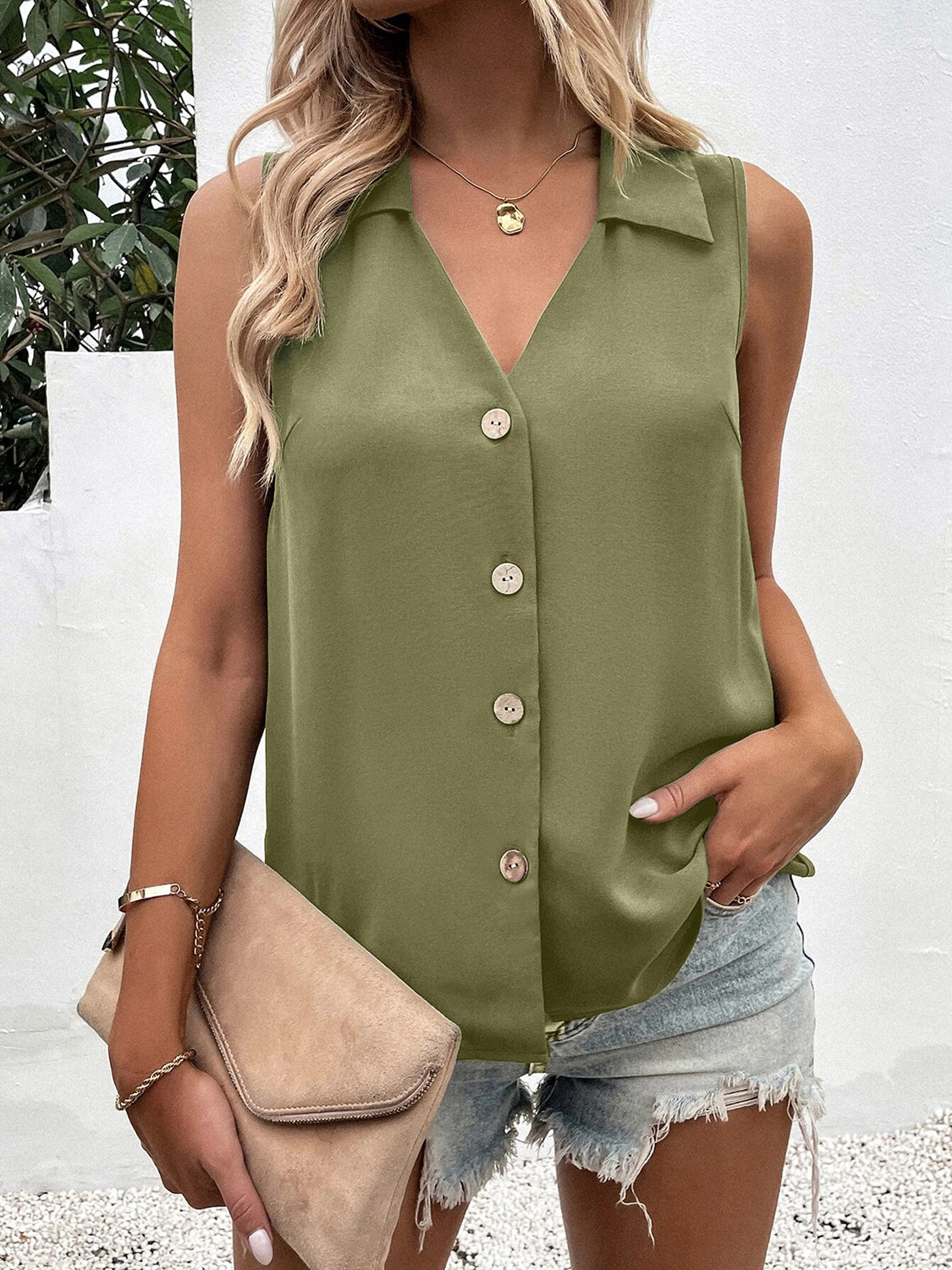 Full Size Johnny Collar Button Up Tank - Charming Charlie