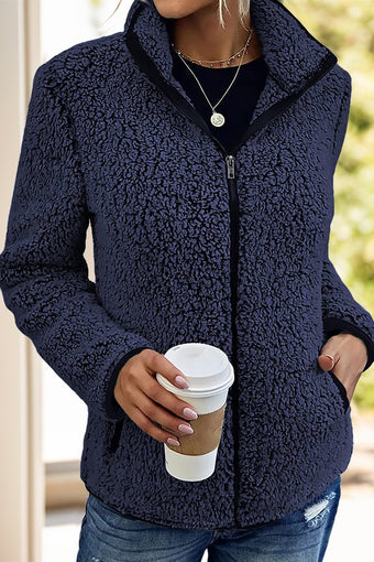 Perfee Pocketed Zip Up Collared Neck Long Sleeve Jacket