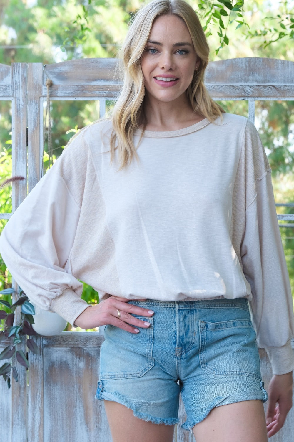 Hailey & Co Rib and Two Tone Knit Mixed Top - Charming Charlie