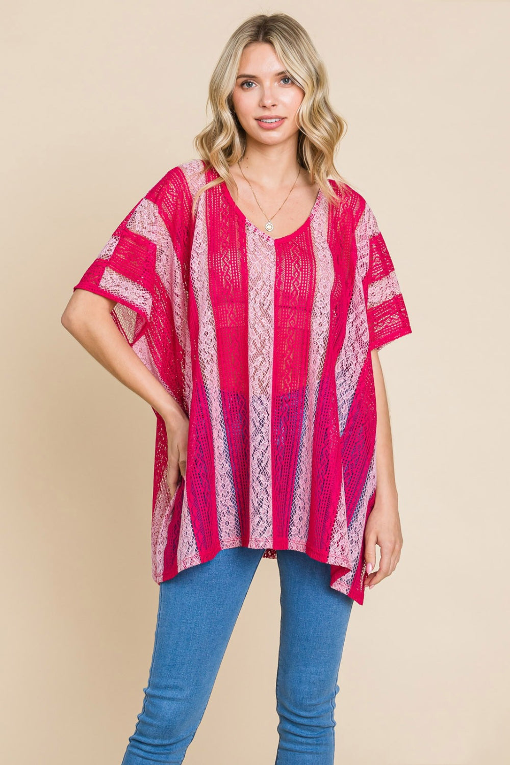 Cotton Bleu by Nu Label V Neck Drop Shoulder Oversize Top - Charming Charlie