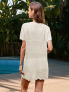 Openwork Round Neck Short Sleeve Cover-UP - Charming Charlie