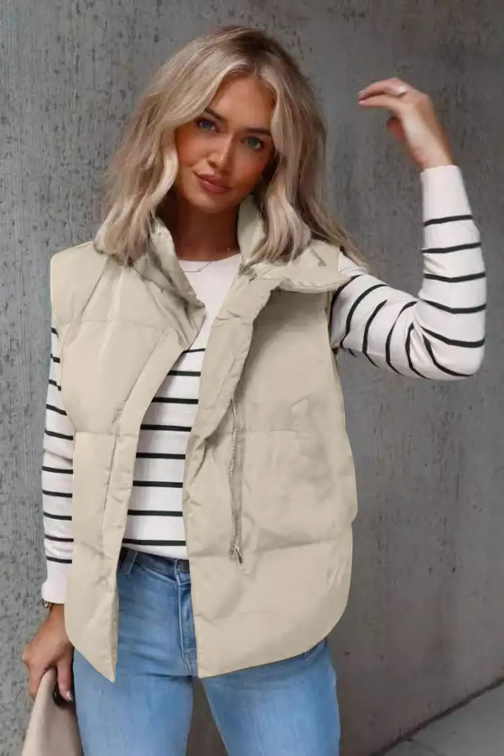 Zip Up Vest Coat with Pockets - Charming Charlie
