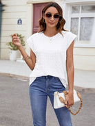 Textured Round Neck Cap Sleeve T-Shirt - Charming Charlie