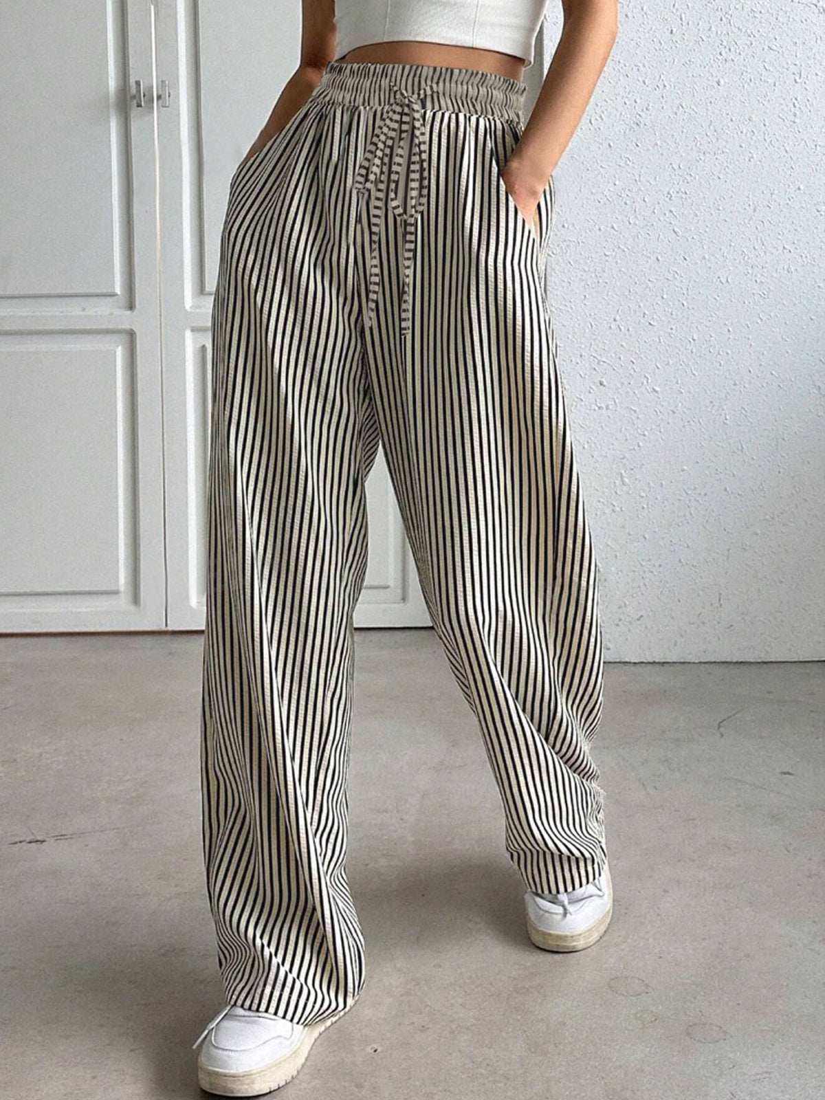 Drawstring Striped Elastic Waist Pants – Charming Charlie
