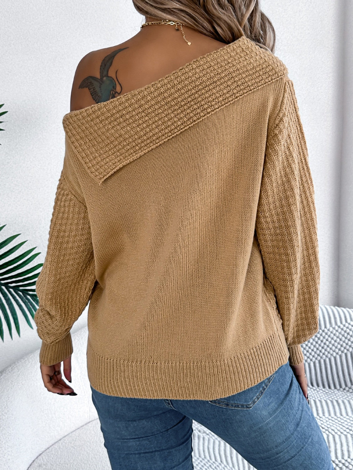Cable-Knit One Shoulder Long Sleeve Sweater – Charming Charlie