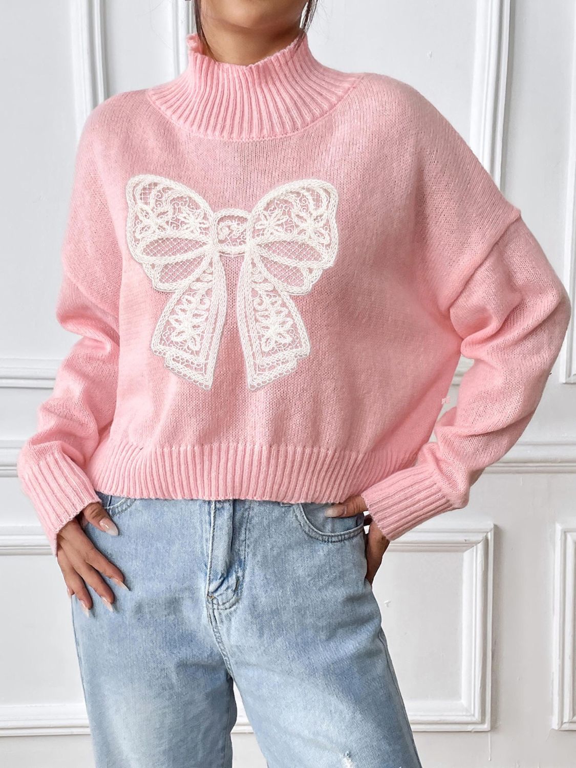 Bow Turtleneck Long Sleeve Sweater - Charming Charlie