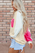 Color Block Collared Neck Long Sleeve Sweatshirt - Charming Charlie