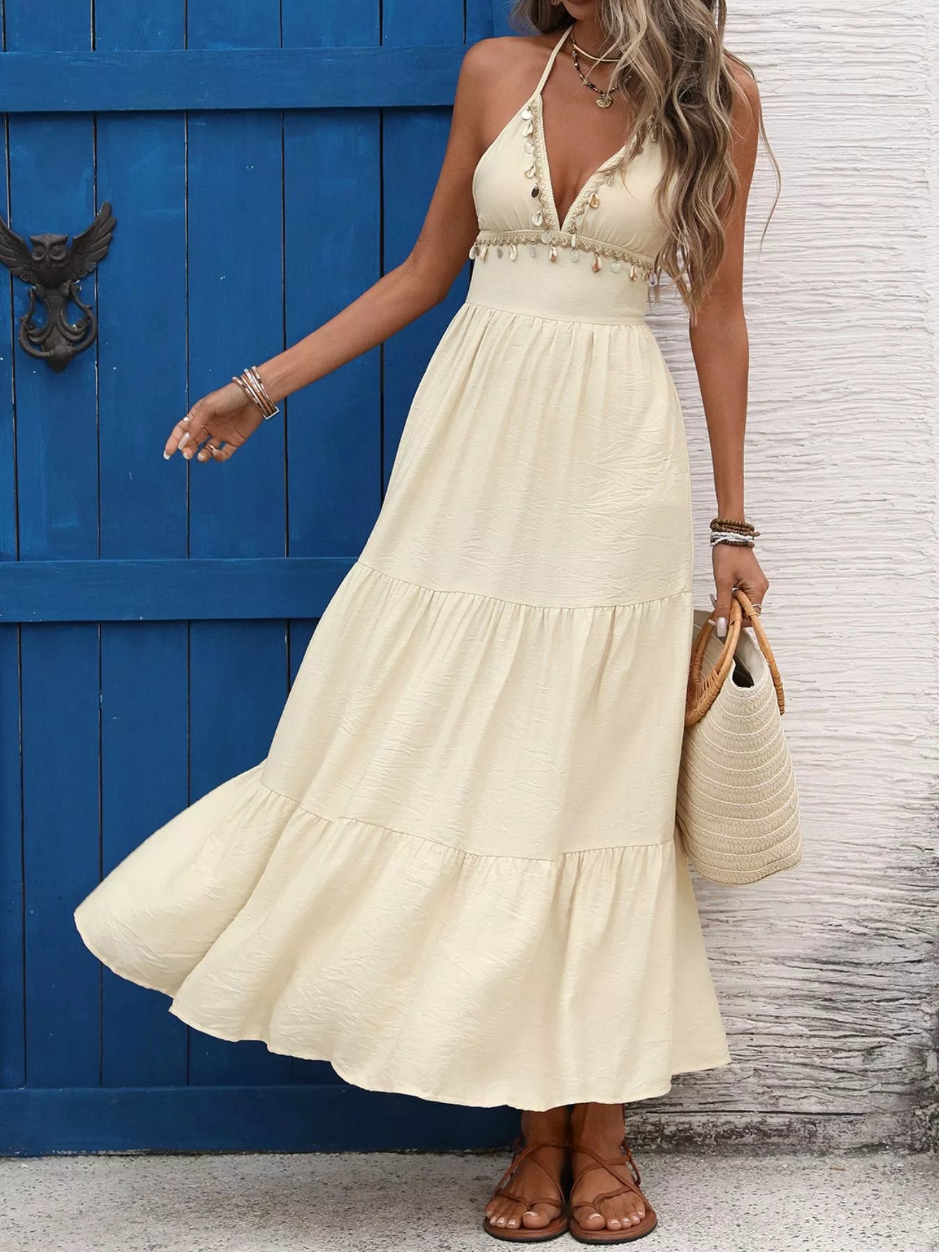 chinese dress ladies Halter Neck Tiered Maxi Dress – Charming Charlie
