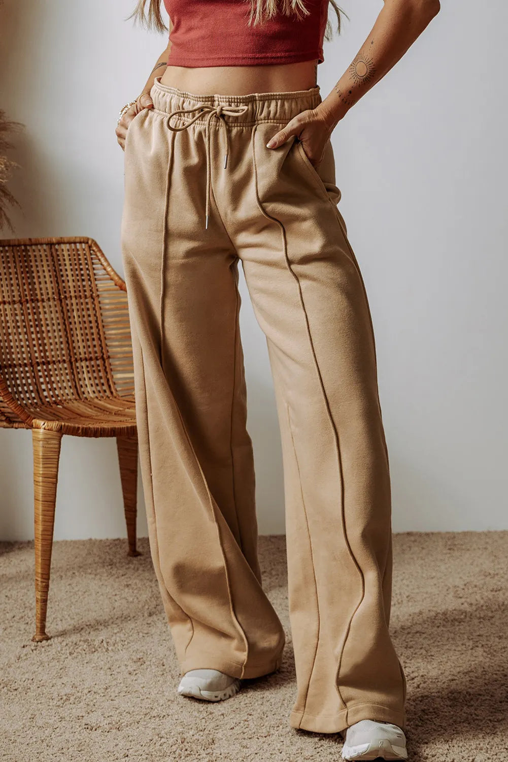 Drawstring Wide Leg Pants with Pockets - Charming Charlie
