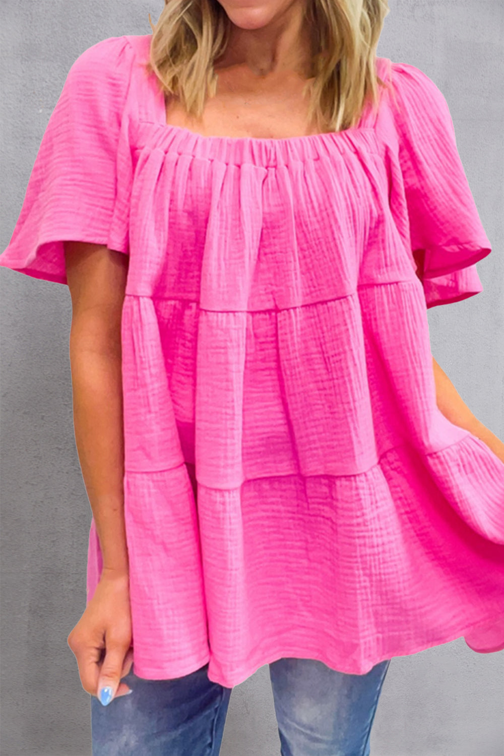 Square Neck Short Sleeve Blouse - Charming Charlie