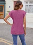 Textured Round Neck Cap Sleeve T-Shirt - Charming Charlie