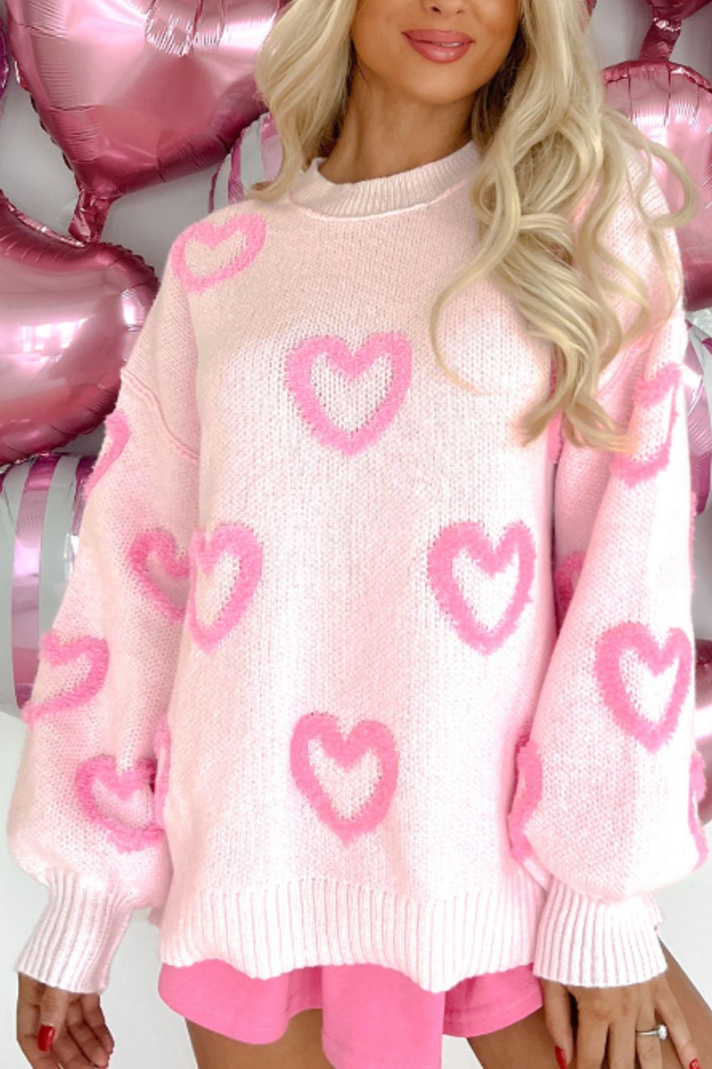 High-Low Heart Round Neck Long Sleeve Sweater - Charming Charlie