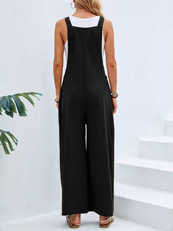 Heart Square Neck Wide Strap Overalls