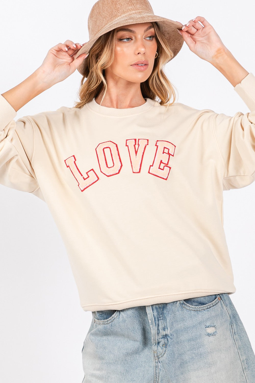 SAGE + FIG LOVE Path Applique Drop Shoulder Sweatshirt - Charming Charlie