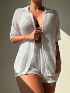 Open Front Half Sleeve Top and Shorts Cover Up Set - Charming Charlie