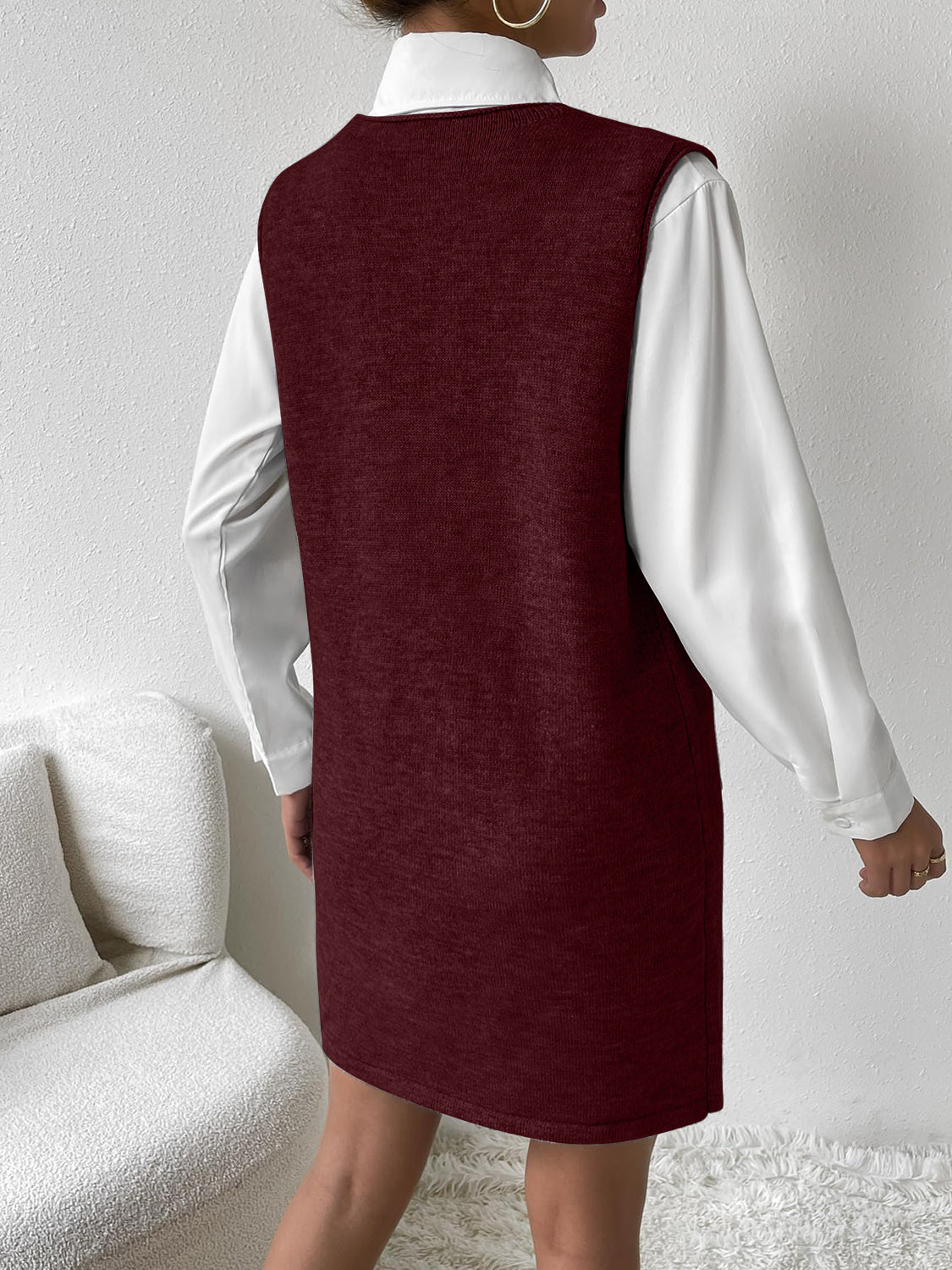 V-Neck Sleeveless Sweater Dress with Pockets Dark Green / M