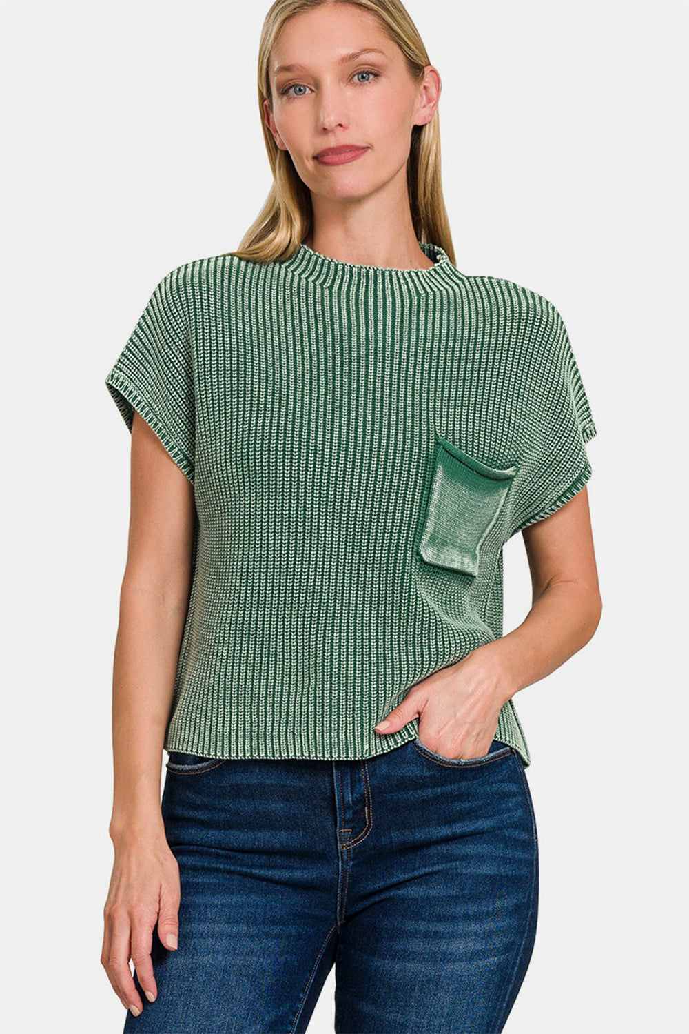 新品　BRIEFING WS BASIC HIGHNECK RELAXED Zenana Washed Mock Neck Short Sleeve Cropped Sweater – Charming