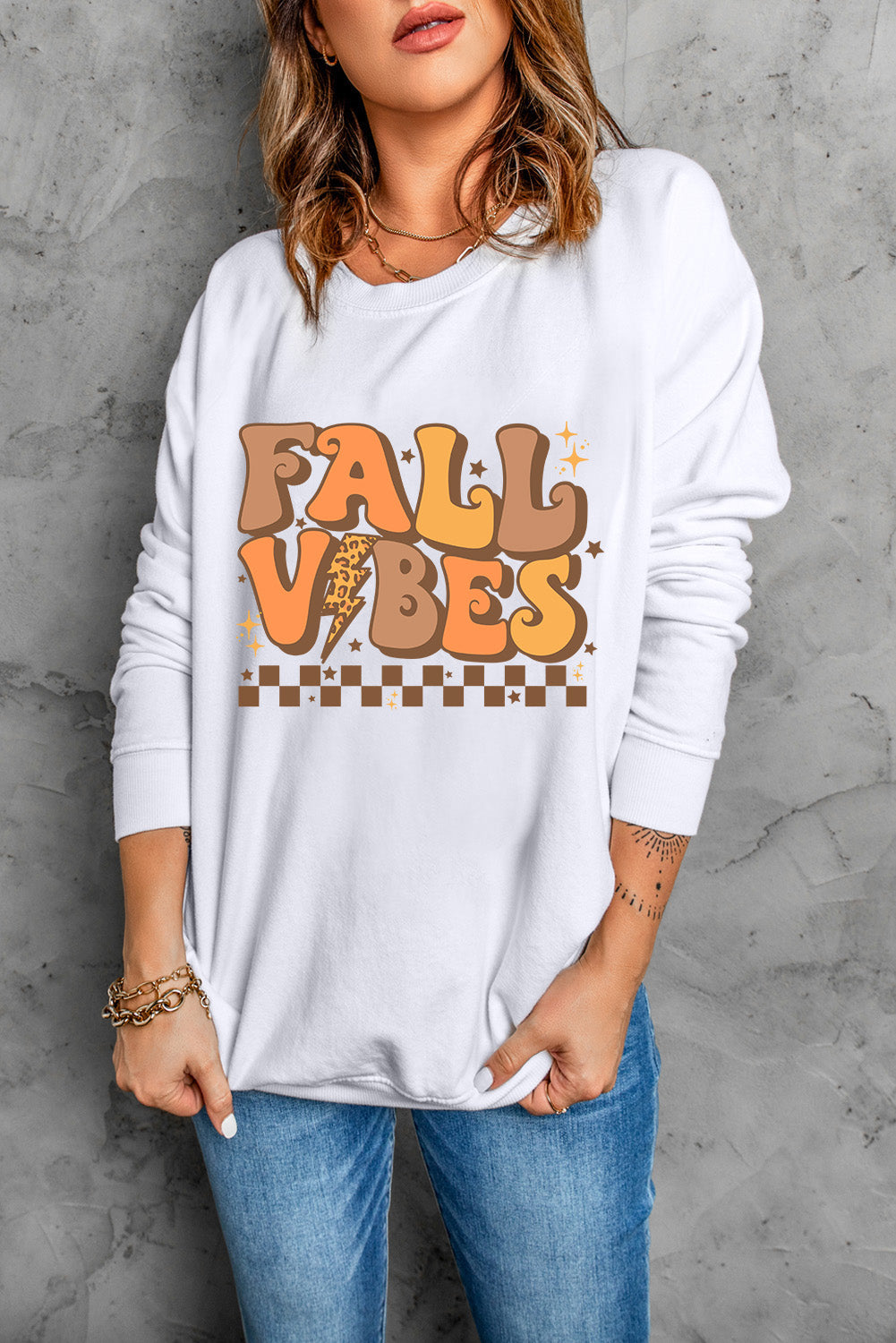 Letter Graphic Round Neck Long Sleeve Sweatshirt - Charming Charlie