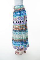 Printed Elastic Waist Band Long Skirt with Tassels in Sage Combo - Charming Charlie