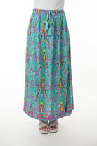 Printed Elastic Waist Band Long Skirt with Tassels in Mint Combo - Charming Charlie