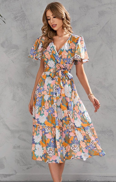 V-neck floral tiered midi dress Charming Charlie V-neck floral tiered midi dress Charming Charlie