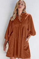 Corduroy Quarter Snap Three-Quarter Sleeve Dress - Charming Charlie