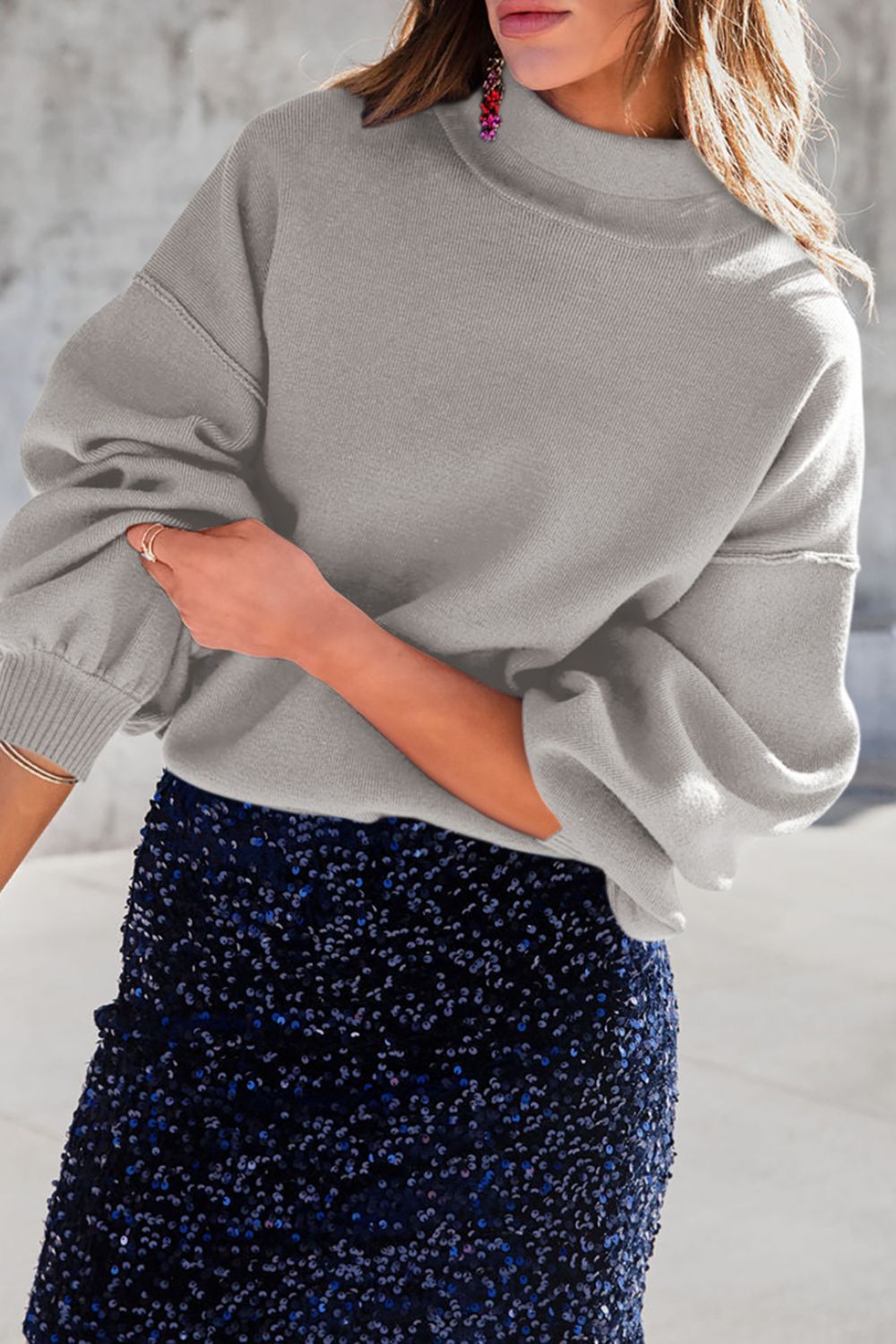 Mock Neck Dropped Shoulder Sweater - Charming Charlie