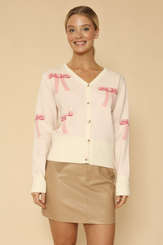 Cropped knit bow cardigan - Charming Charlie
